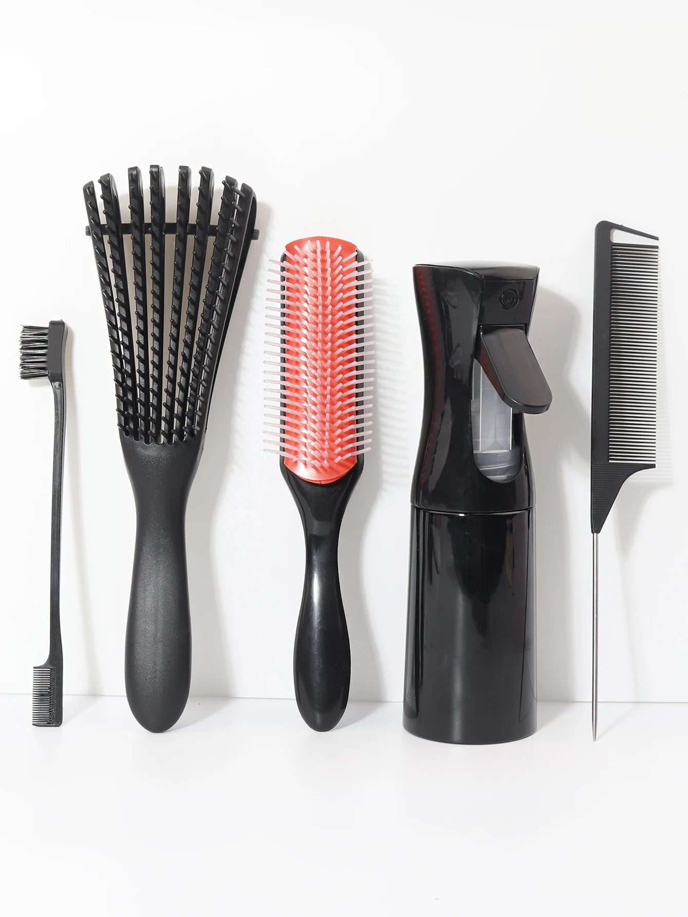 5pcs/set Detangling Anti Static Hair Brush Curly Hair Curved Rat Tail Comb Set Salon Hair Tools Suitable For All Hair Types 250106