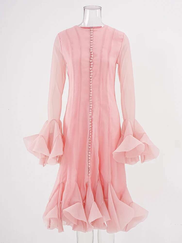 Women's Dress Irregular Pleated Patchwork Fashion Long Lantern Sleeve Waist Cinching Mini Dresses 2024 Autumn New Clothing