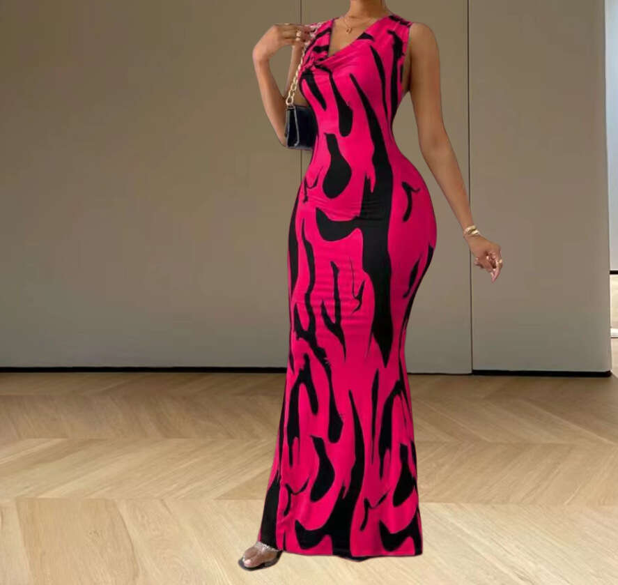 Spring V-Neck Hanging Neck Hot Girl Women's Dress With Sexy Head And Hip Wrap One Step Skirt