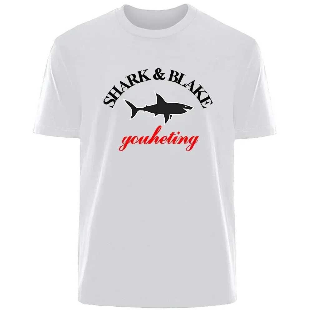 Men's T-Shirts 2024 Shark Harajuku High Street Style Summer Mens 100% Cotton Comfortable Breathable T-Shirt Casual Fashion Mens Street Wear J250106