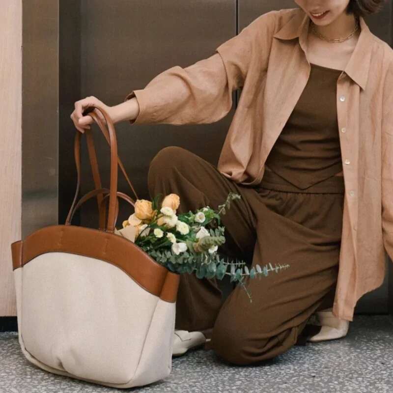 2 Piece/Set Women's Large Capacity Canvas Tote Simple Design Ladies Business Commuting Shoulder Bag 2024 New Arrivals Female