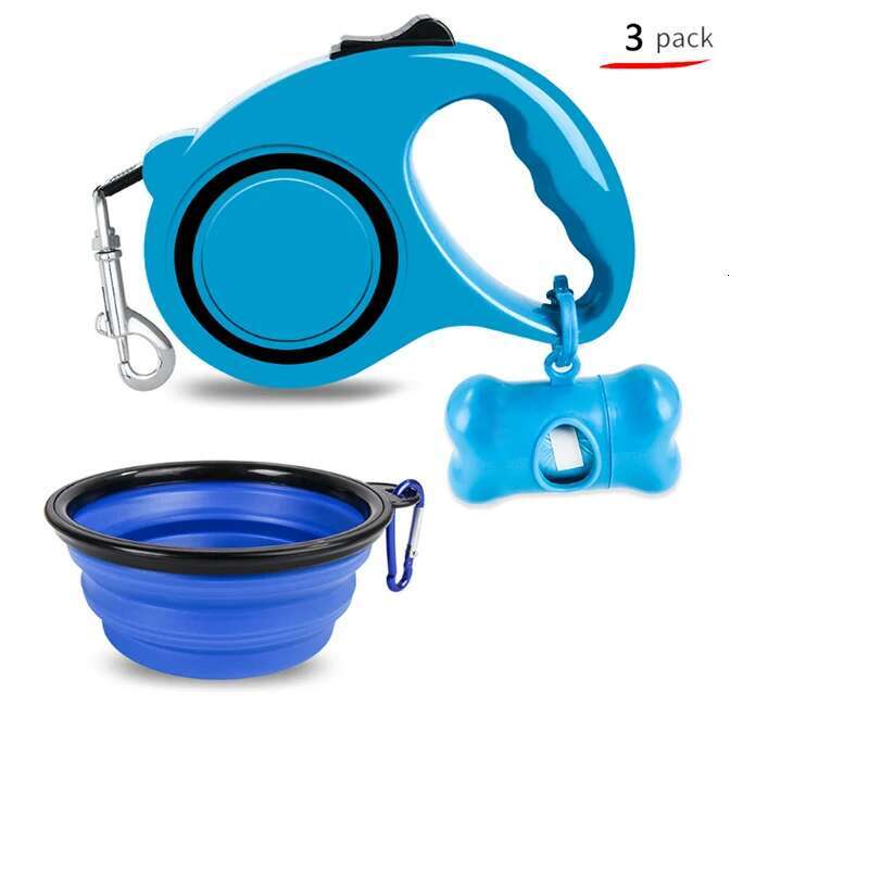 Pcs/Set 3 In1 Pet Dog Leash Chain Retractable Traction Rope Poop Dispenser Garbage Bags Feeder Folding Bowl Small Medium Dogs