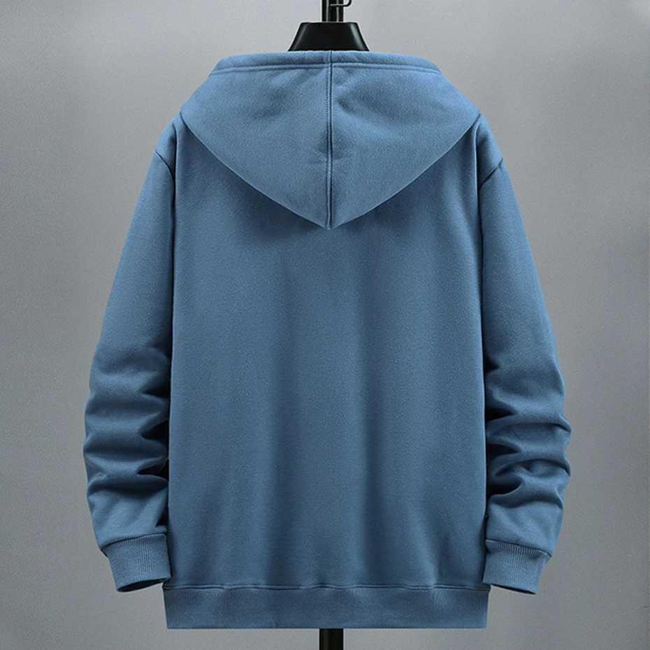Large mens autumn wool hoodie solid color jacket zipper hoodie 2XL blue black red gray W250108
