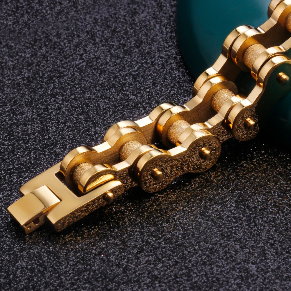 10mm Wide Gold Bike Chain Bracelet for Men Stainless Steel Gold Plated Bicycle Link Chain Hip Hop Accessories Fashion Jewelry 250107