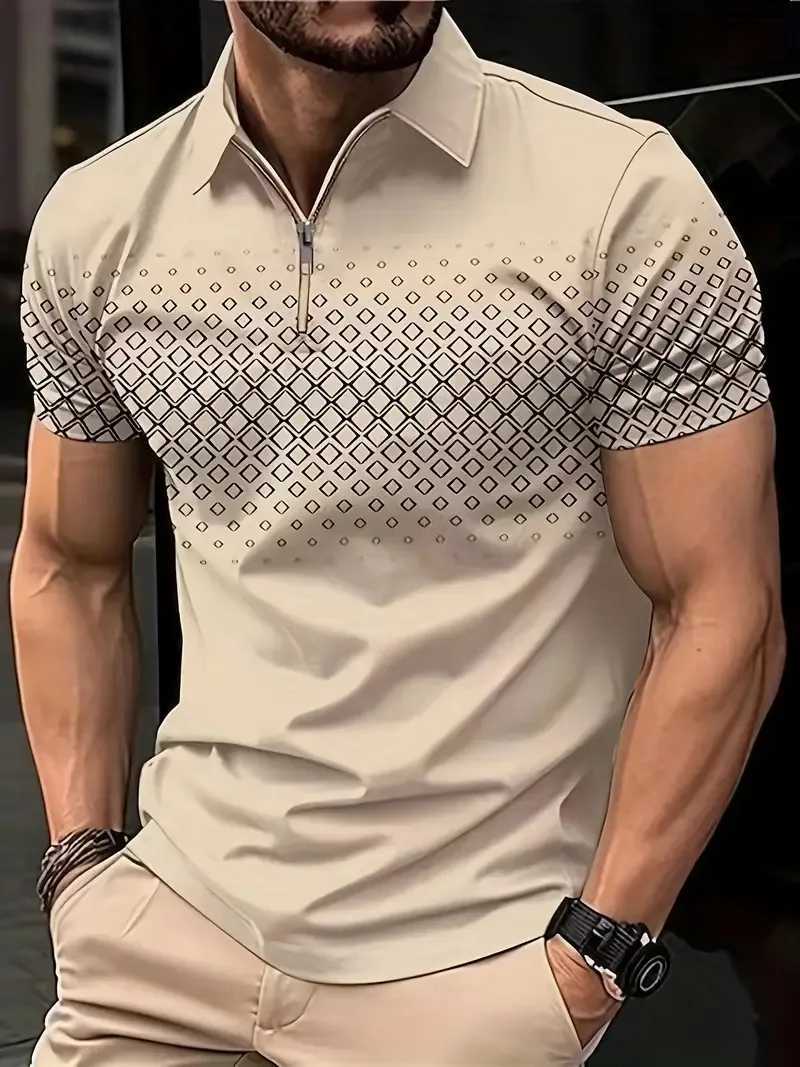 Mens Polo Shirt Fashion Dot Print T ShirtZip Polo Shirt Retro Casual Short Sleeve Summer Streetwear Mens Casual Plus SizeXJ250108
