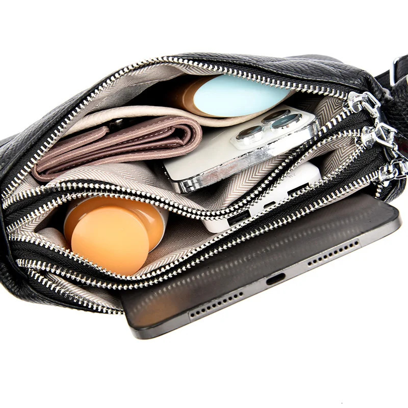 2024 Womens Shoulder Bag 100% Genuine Leather Female Crossbody Bags Girl Tote Bolsas Three Layer Large Capacity Wallet Sac 250106