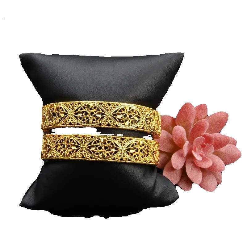 Dubai 24k Gold Plated Bangles Luxury Indian Bangle African Women Hard Bracelets Charm Wedding Ethiopian Arabic Hand Jewelry