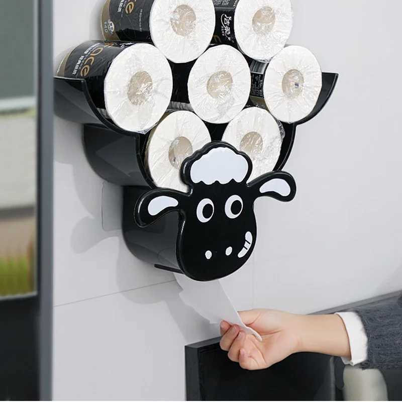 New Cute Sheep Wall Mounted Paper Roll Stand Art Sculpture Slot Toilet Bathroom Tissue Stand Y250107