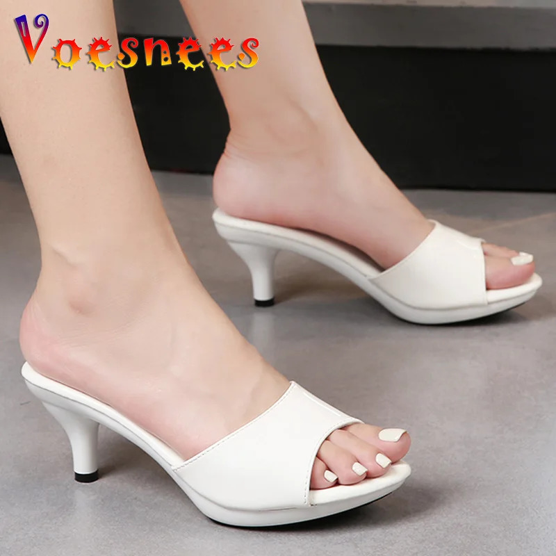 Summer Low-heeled Women Shoes Clear Heels Patent Leather Slippers Sandals Sexy Crystal Low Heels Slides Party Shoes Woman Mule 250107