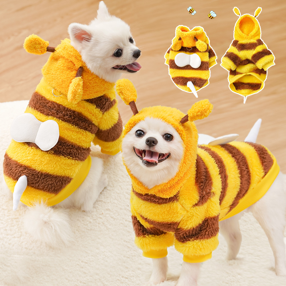Big dog yellow clothes Cat pet clothes Autumn and winter pet supplies can be pulled wholesale bees plus velvet into clothes