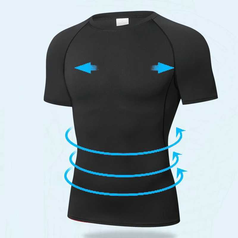 Summer mens gym T-shirt short sleeved compression T-shirt quick drying running shirt casual basketball top mens clothing M250411