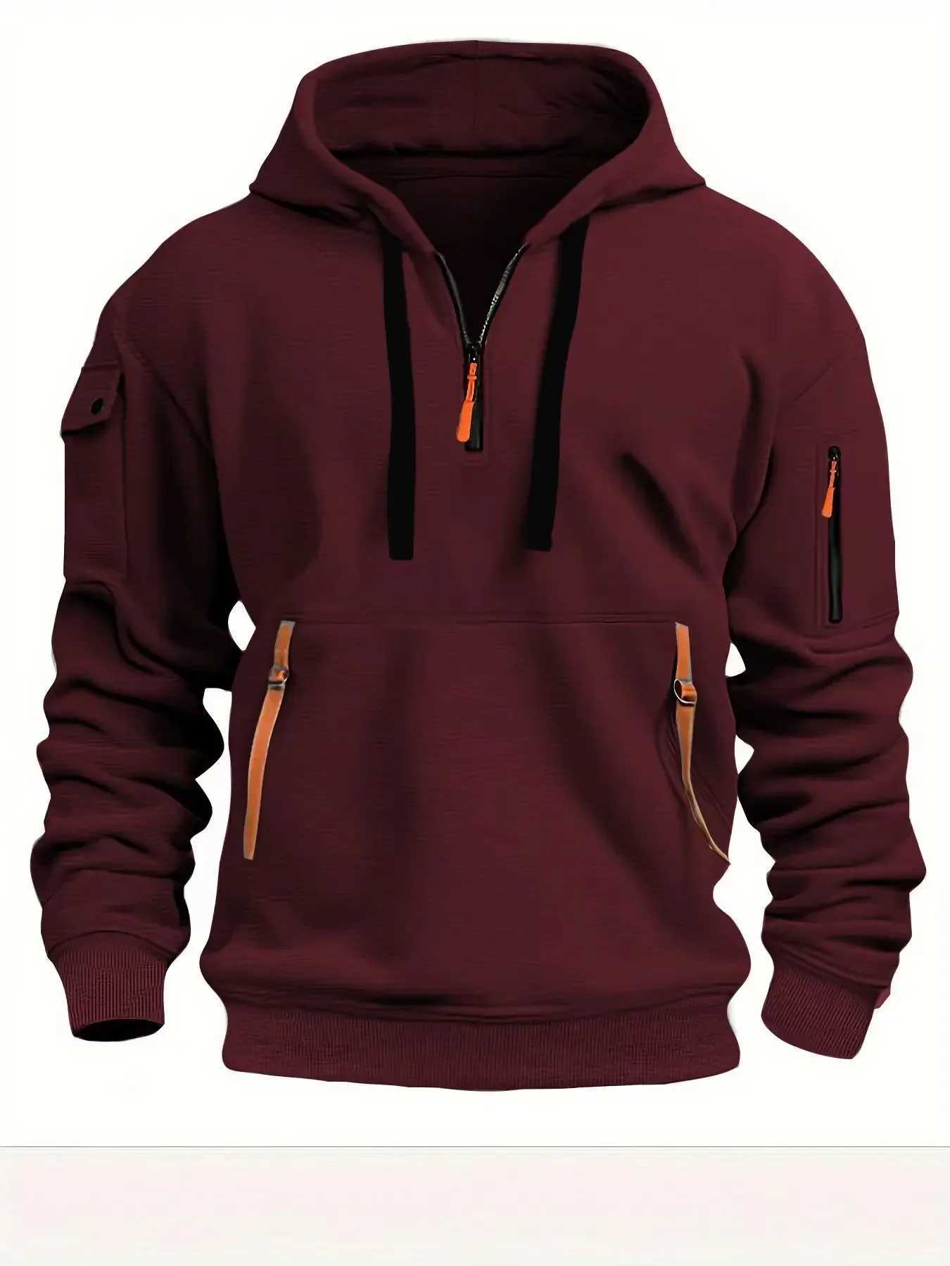 New Mens Zipper Multi Pocket Hoodie Spring and Winter Wool Warm Sweater Fashion Street Clothing Sports Hoodie Solid Zipper W250108