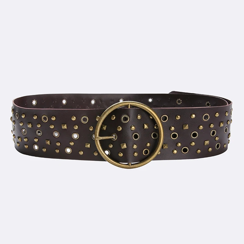 Fashion Chic Harajuku Y2K PU Belt Big Metal Round Buckle Vintage Brown Accessories for Women Casual Chic Aesthetic 250107
