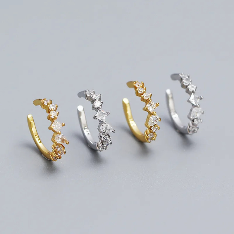 CCFJOYAS 1 pair of 925 Sterling Silver Clip Earrings for Women Light Irregular Geometric Zircon Ear Cuff Without Pierced 250103