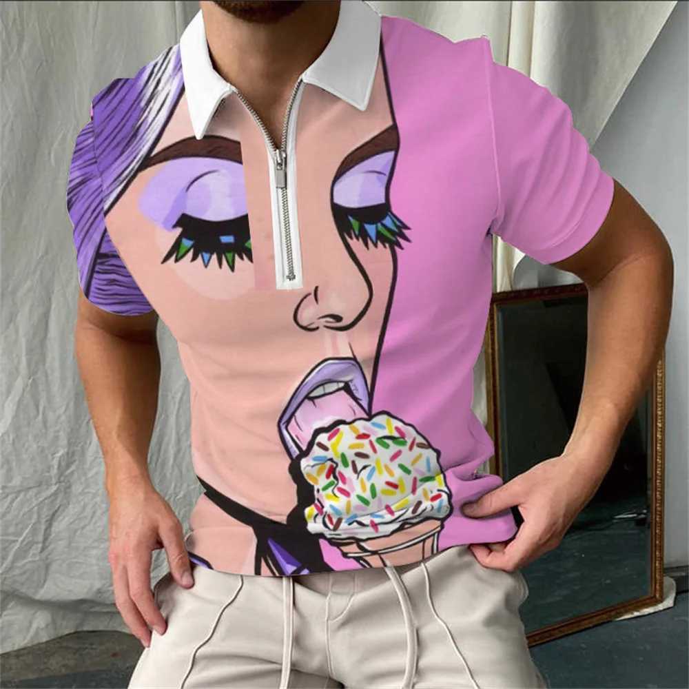 Fashion Mens Matching Clothing Polo Shirts Golf Wear Casual Print Short Sleeve Tee Men Turn-Down Collar Zipper Polos Shirt TopsXJ250108