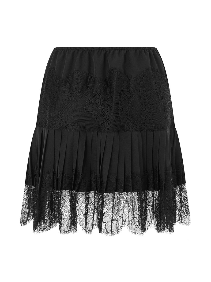 Women Y2k Lace Mini Skirts Summer Slip Skirt Pleated Ruffle Floral Tiered Short Underskirt 250106