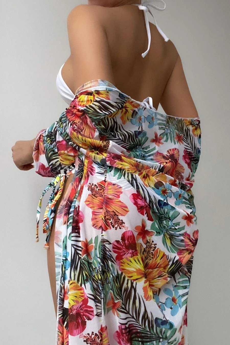 3 Pieces Sexy Triangle Bikini Women Printed Swimwear Female High Waist Swimsuit With Kimono Bathing Swimming Suit Beachwear 250106