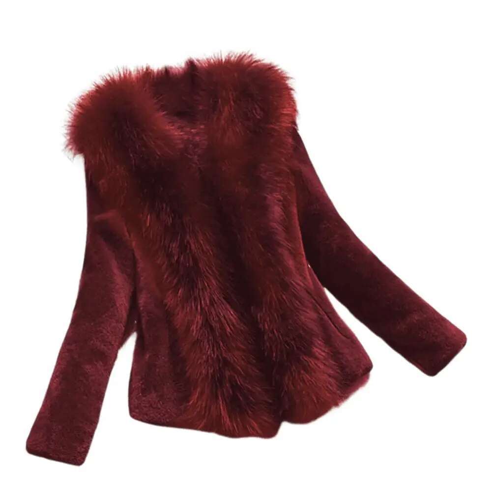 Winter Jacket Thick Faux Fur Solid Color Long Sleeves Women Outerwear Style Home Party Office Club Vacation Coat