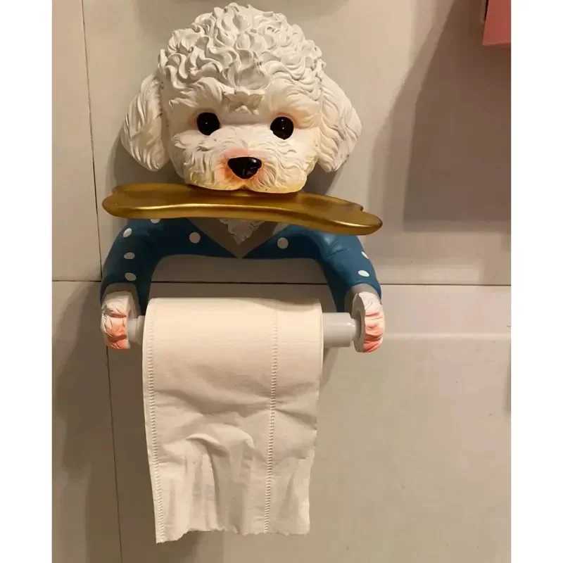 Cartoon Teddy Dog Toilet Paper Stand Punch Wall Mounted Toilet Tissue Roll Paper Storage Tray Bathroom Decoration Y250107