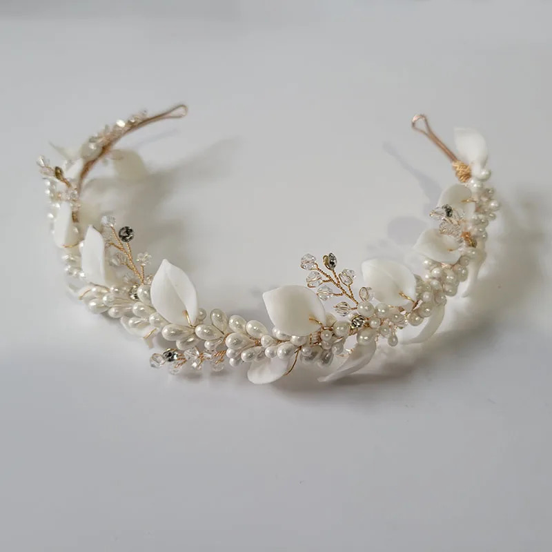 SLBRIDAL Handmade Ins Style Rhinestone Crystal Porcelain Flower Bridal Tiara Wedding Bridesmaids Crown Women Hair Jewelry 250107