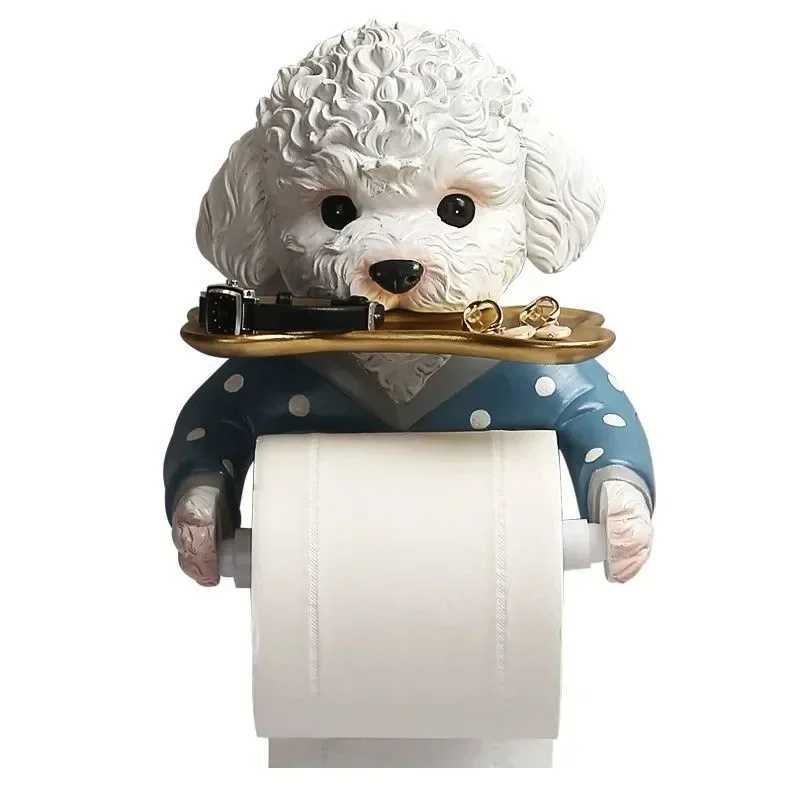 Cartoon Teddy Dog Toilet Paper Stand Punch Wall Mounted Toilet Tissue Roll Paper Storage Tray Bathroom Decoration Y250107