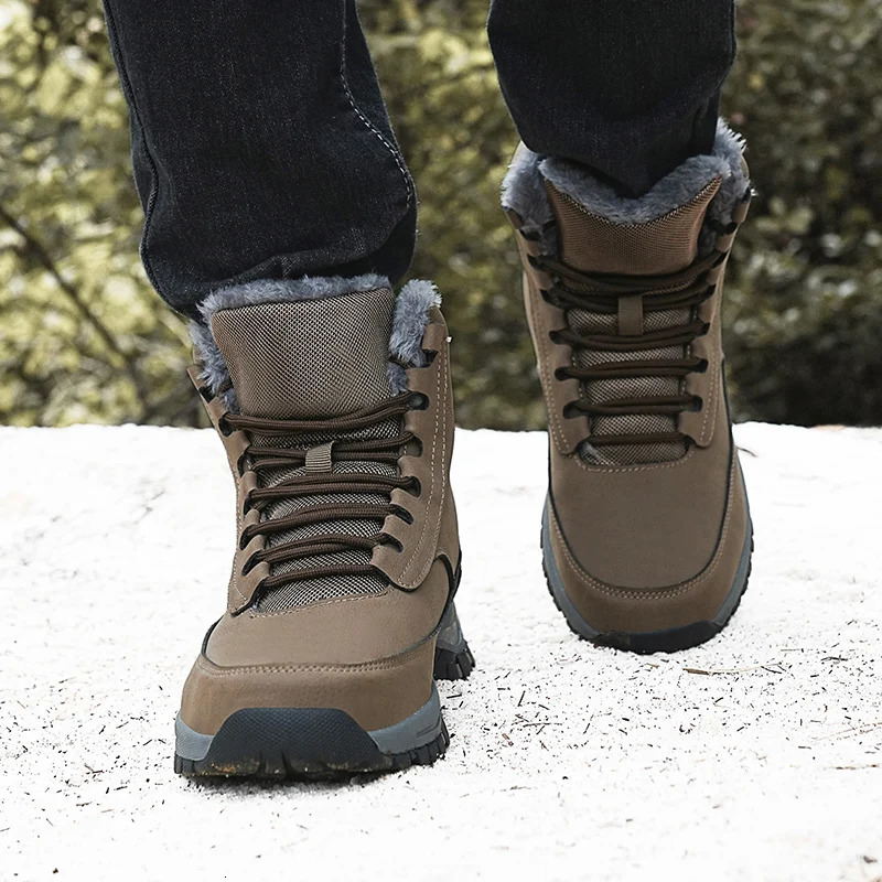 2024 Mens Sneakers Cotton Shoes Winter Plush Trekking Shoe TPR Shoes Non-slip Ankle Boots Waterproof Leather Warm Snow Boots Men 250106
