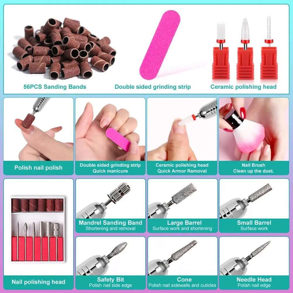 Professional 35000RPM Portable Electric Drill hine Display Nails Sander For Acrylic Gel Polish Rechargeable Nail Tool