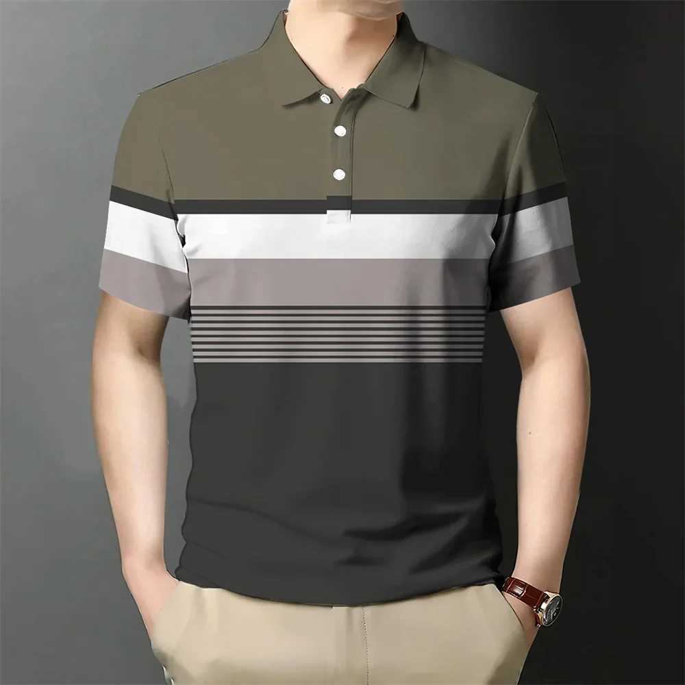Summer Mens Polo Shirt Business Casual Short Sleeves Tops Pattern Print Button T Shirt Loose Clothing Fashion Polo T ShirtXJ250108