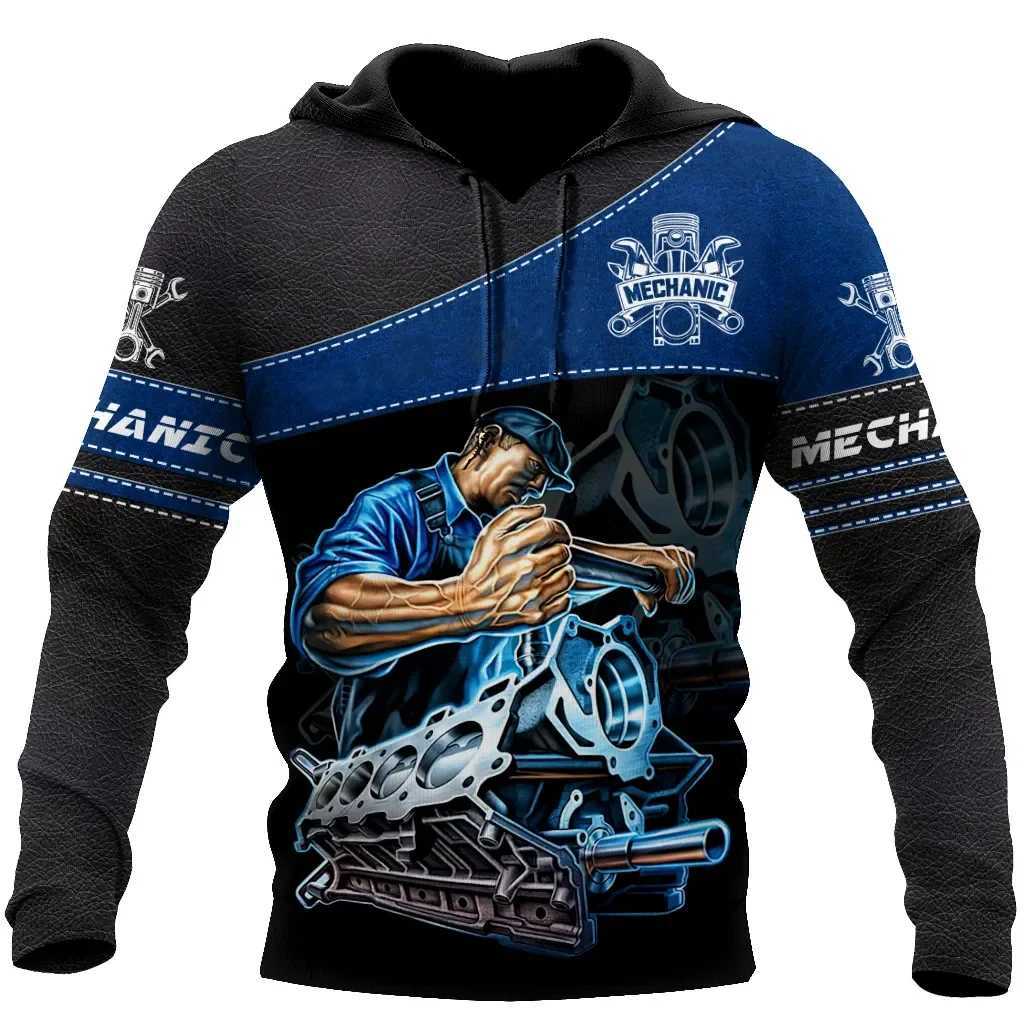 Mens hooded sweatshirt retro T-shirt autumn clothing mechanical 3D printing top fashionable street casual hoodie oversized zipper W250108