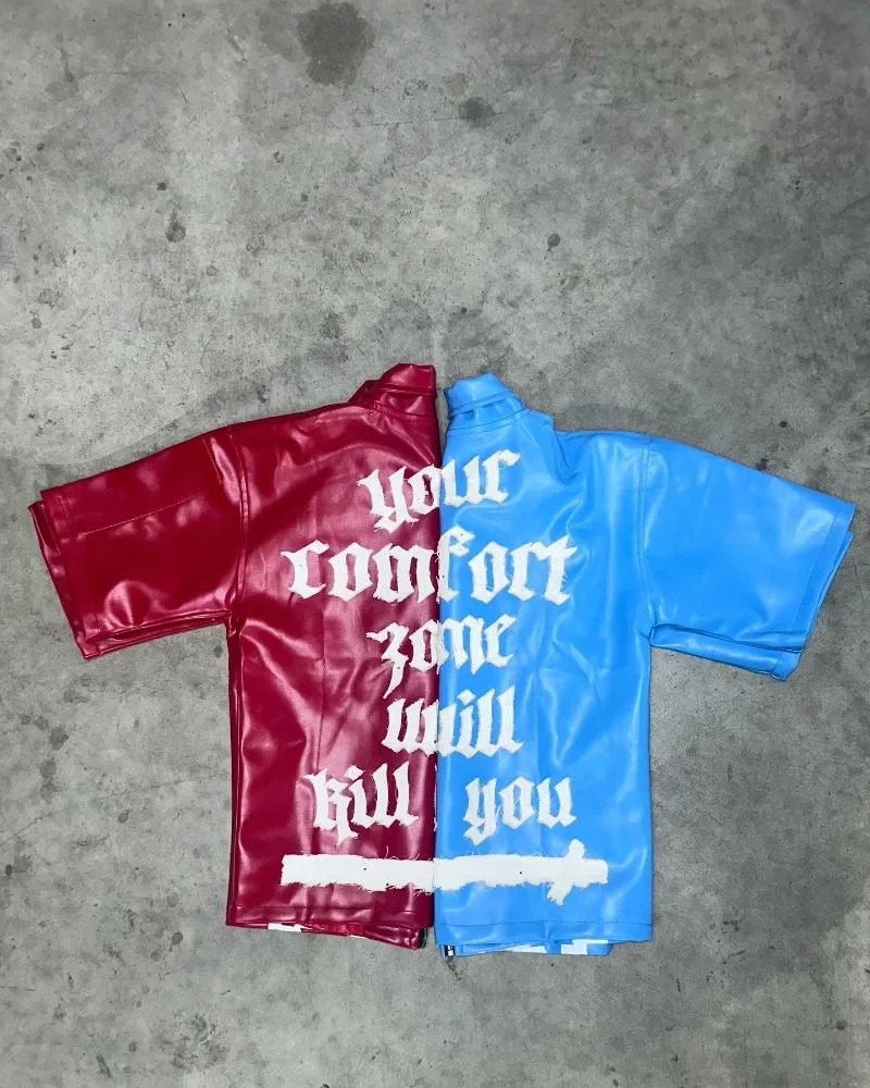 Y2K American Style Personalized Embroidery Pattern Zipper T-shirt Mens Street Vintage Harajuku Hip-Hop Punk Flip Collar Top 250108