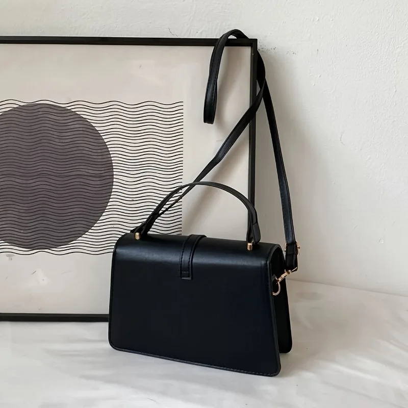 Fashionable Minimalist Crossbody Bag with Top Handle and Flap for Women - Solid Color Square Purse with Simple 250106