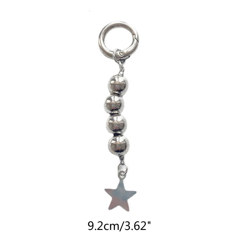 Y2K Round Beads Keychains Star Metal Key Rings For Women Men Friendship Gift Handbag Decoration Handmade Jewelry 250107