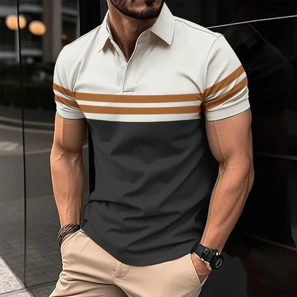 2024 Best-Selling Business Mens Polo T-Shirt Summer Short Sleeve Clothing Fashion striped Print Street Casual Button up TopXJ250108