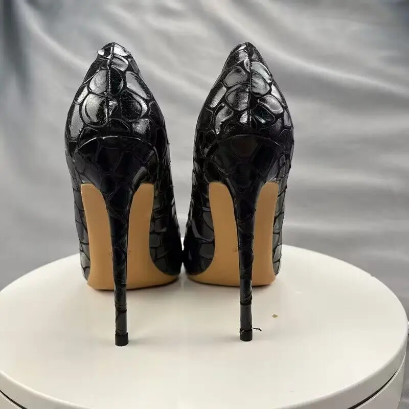 Fashion Classic Womens High Heels Snakeskin Leather Wedding Party Shoes Women 8 / 10 / 12 Cm Plus Size 43 44 45 250103