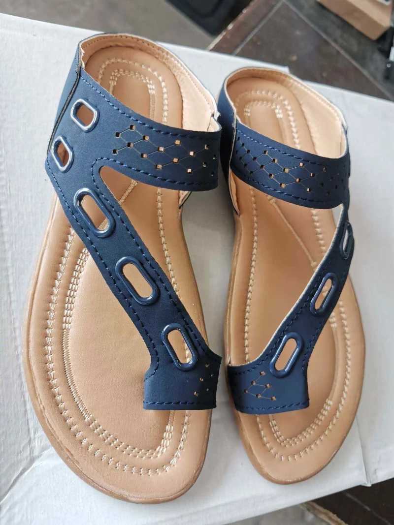 New Arrival New Womens Comfortable Plus Sandals Retro Thick High Heels Wedge Slippers Casual Finger Flat Big Toe Outdoor Beach Premium Authentic Shoes