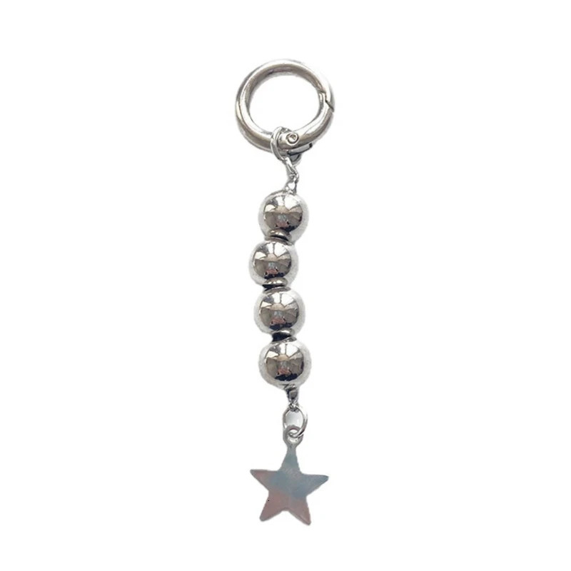 Y2K Round Beads Keychains Star Metal Key Rings For Women Men Friendship Gift Handbag Decoration Handmade Jewelry 250107