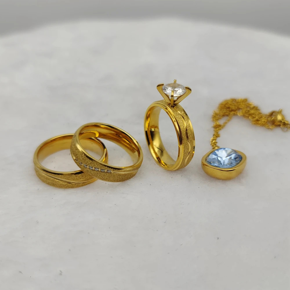 Thick gold-plated stainless steel jewelry alliance South Africa cubic zirconia engagement ring pendant wedding commitment ring 250107