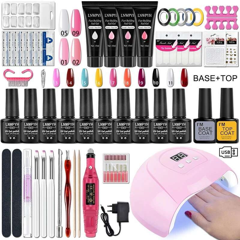 With UV Lamp Electric Drill hine Soak OFF Kit Base&Top Coat Gel Polish Nail Tool Set