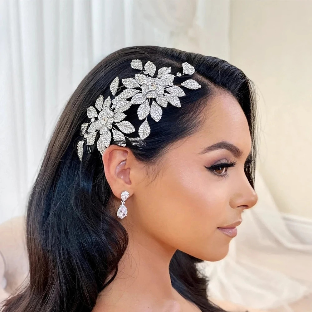 Bridal Rhinestone Flower Hair Comb Wedding Head Jewelry Hairband for Women Bridesmaid Party Crystal Hair Accessories Gift 250107