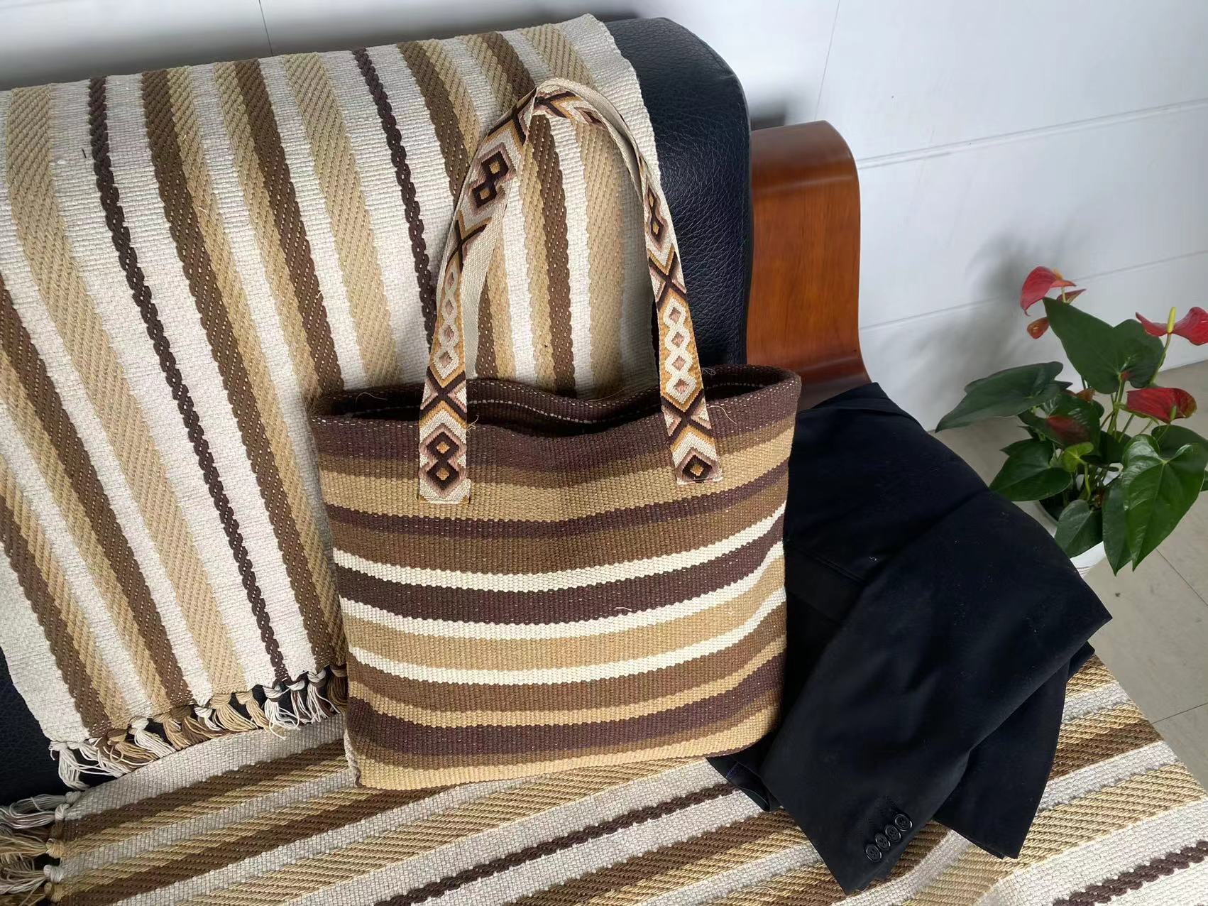 Classic Thick Cotton Knit Travel Tote - Unisex Handcrafted Carryall Bag