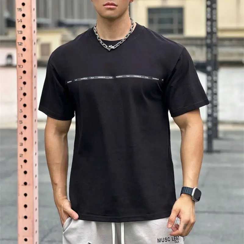 Summer New Loose Sky Blue Mens T-shirt Cotton Round Neck Short Sleeve Street Top Casual Mens Wear M250108