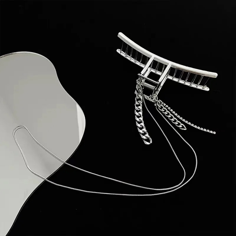 Metal Tassel Chain Hair Claws Big Silver Color Barrettes Hairpins Large Hair Clips Woman Hair Accessories Headwear Hairgrip 250103