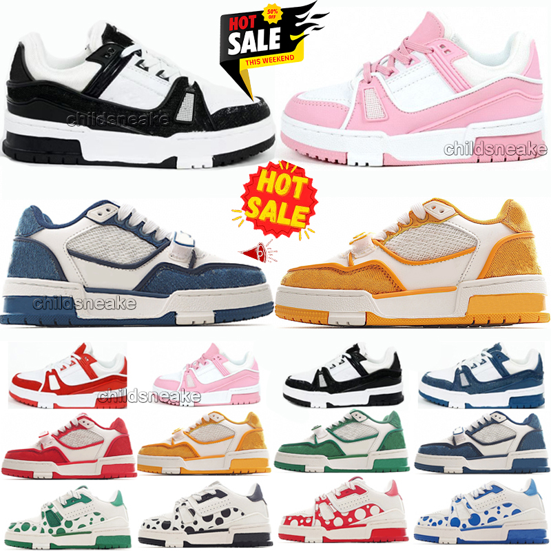 Kids Designer Trainer Sneaker Luxury Toddlers Casual Shoes Vintage denim M0N0GRAM-embossed grained Calf Leather Soft Timeout Little Children Shoes Boy Girl Shoes