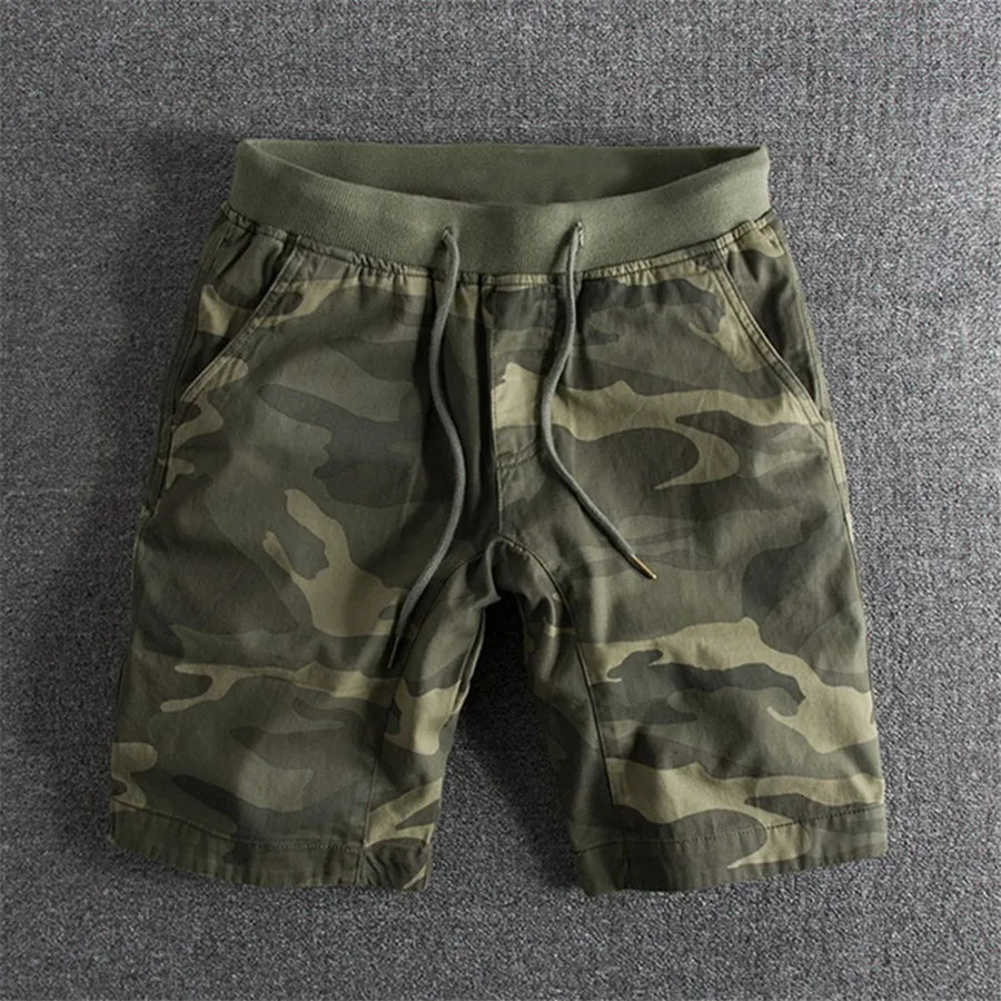 2024 Summer Men Camouflage Shorts Casual Elastic Waist Comfort Loose Jogging Pants Cotton Cargo Gym Running Beach 250106