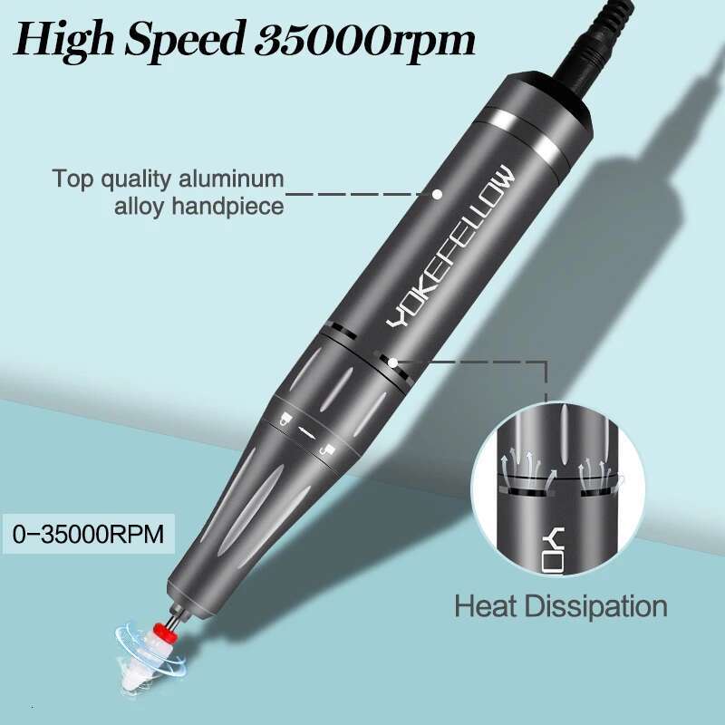 YOKEFELLOW Professional Drill hine Kit 35000RPM Rechargeable Portable Electric Nail File for Manicure Acrylic Gel Nails