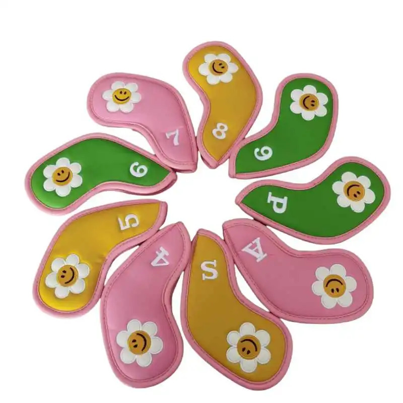 Korean Fashion Golf Club Iron Headcover Sun Flower PU Leather Waterproof Sports Head Cover 250107