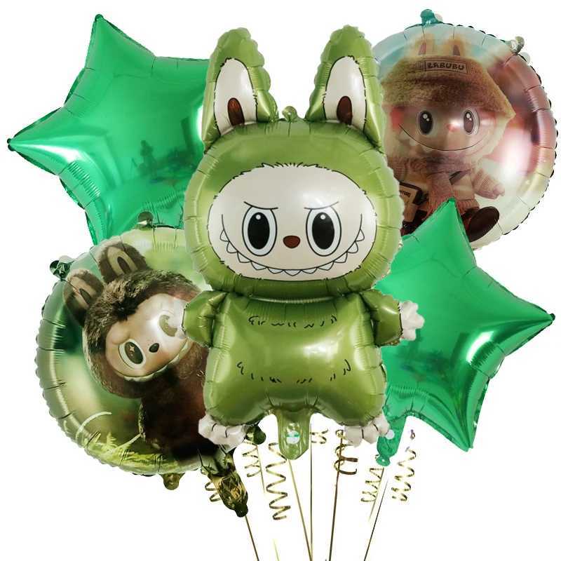 5Pcs/Set Cute Cartoon Bubble Mart Theme Foil Balloon Set Labubu Children First Birthday Party Decorations Baby Shower Air GlobosXJ250107