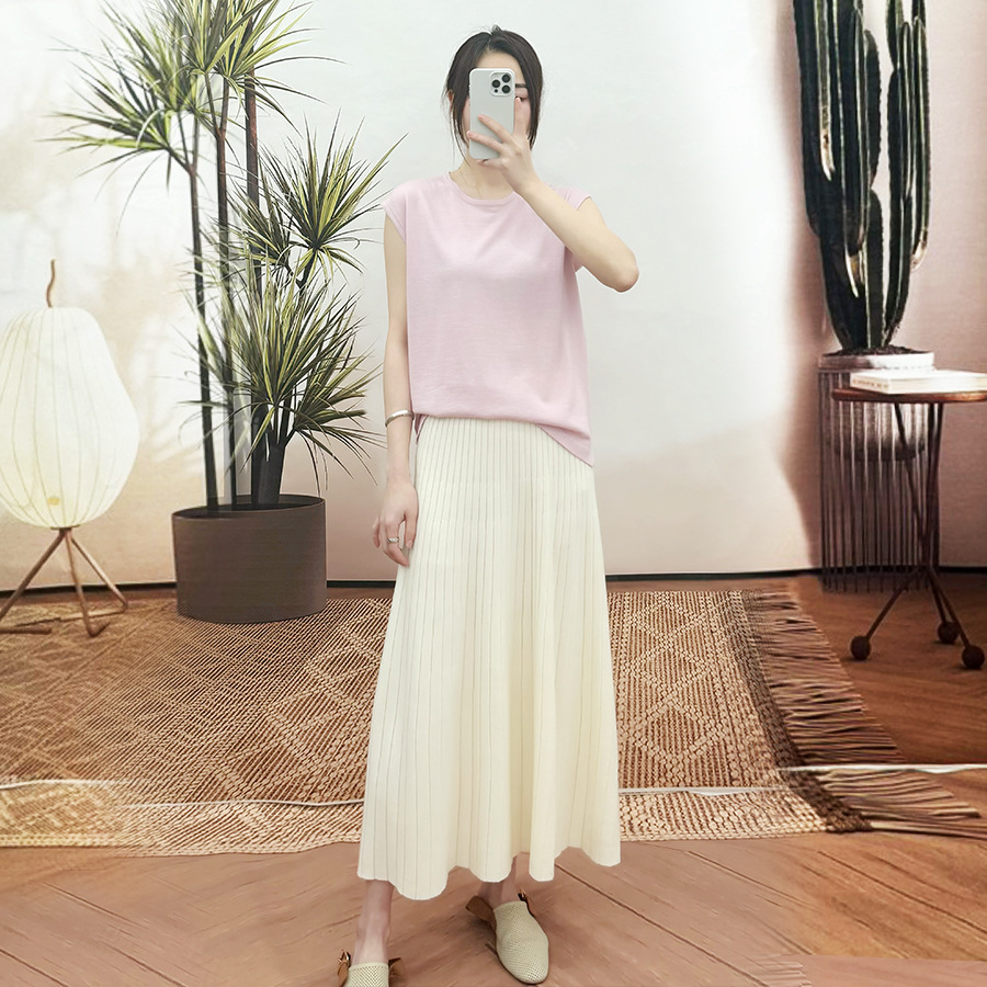 D96117 Pleated skirt, all-match pure wool skirt, Korean version, A-shaped, high waist, hip-covering, slimming knitted skirt