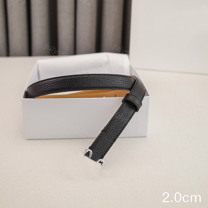 2025 Women Thin Belts Genuine Leather Belt For Designer Ceinture Luxe Girdle Width 2.0cm Unisex Trendy Waistbands Golden Alloy Smooth Buckle Cintura Men Accessories