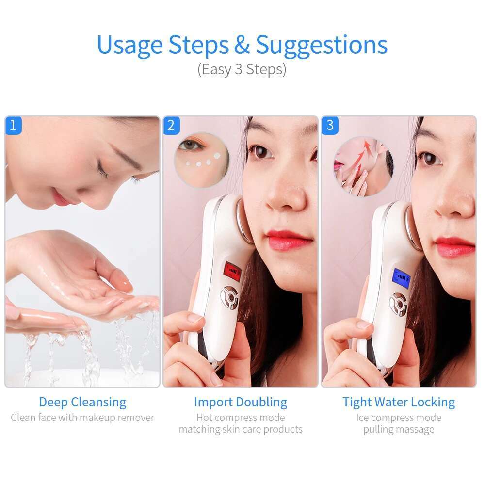 Portable Hot Cold Hammer Beauty Device Ultrasonic Cryotherapy Skin Lifting Tightening Vibration Massager Shrink Pores Anti Aging